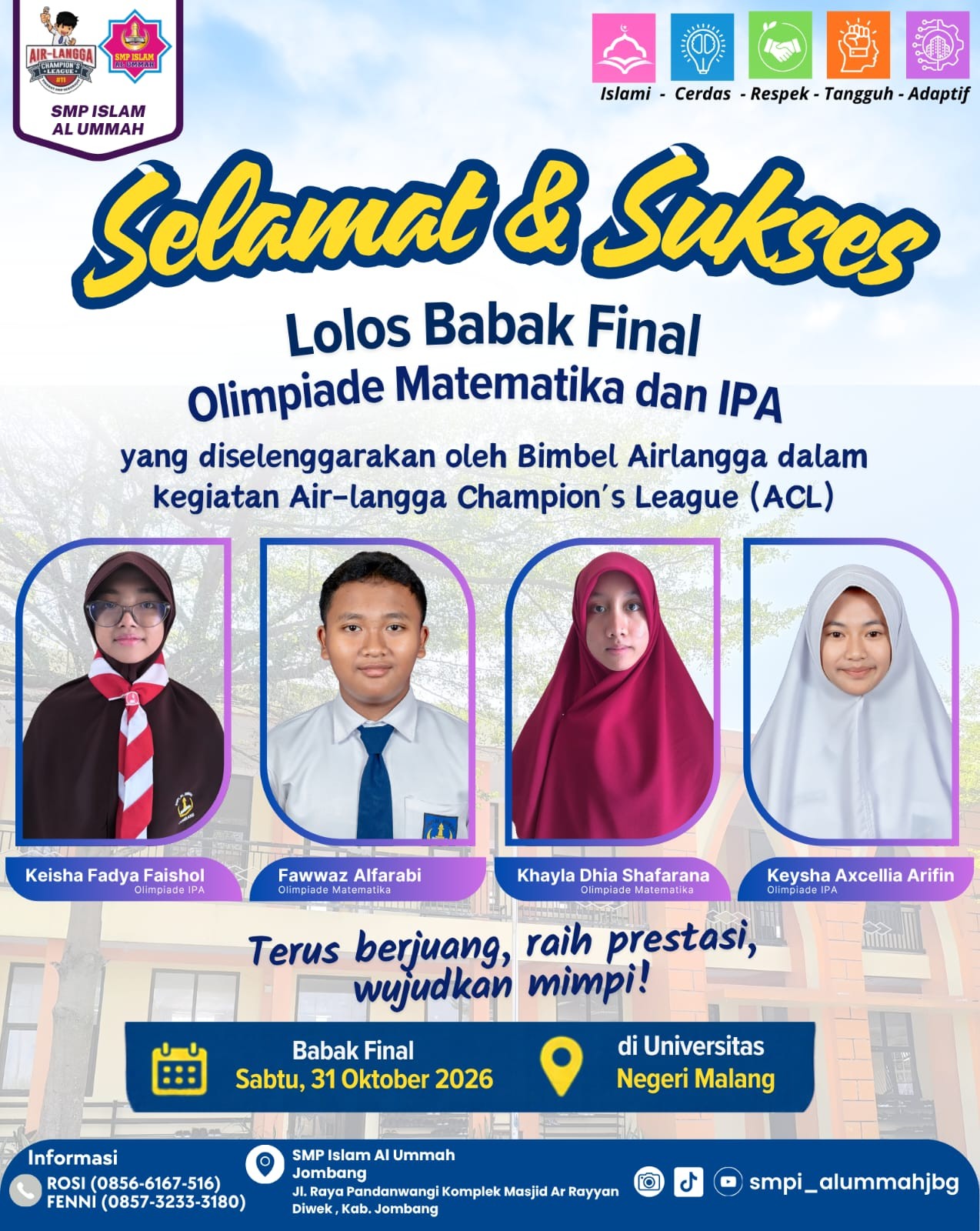 Berjaya di Semifinal, 4 Siswa SMP Islam Al Ummah Tembus Final ACL di Universitas Negeri Malang